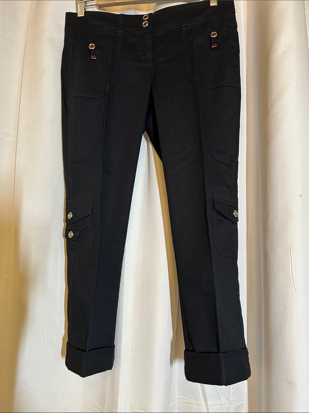 White House Black Market Black Ankle Cargo Jeans with Cuffed Hem